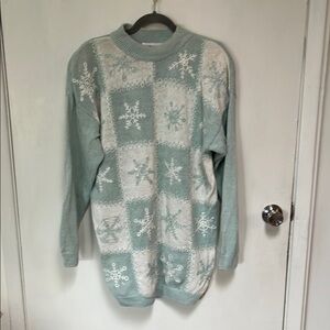 Mint Green and White Snowflake Sweater